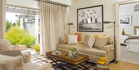 View of Couch, Chairs & Table in Redecorated Living Room of Winnetu Cape Pogue Cottage