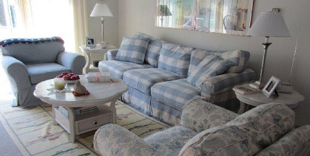View of Furniture in Living Room of Mattakesett Townhouse with Loft C1
